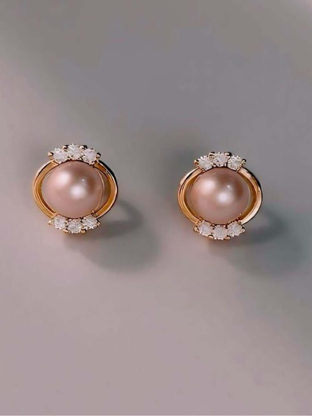 18K Gold Plated Pink Freshwater Pearl Halo Stud Earrings | CZ Pearl Earrings